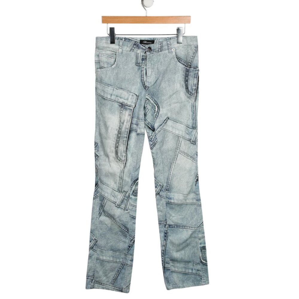 Blumarine Mid-Rise Straight Leg Denim Print Y2K Pants